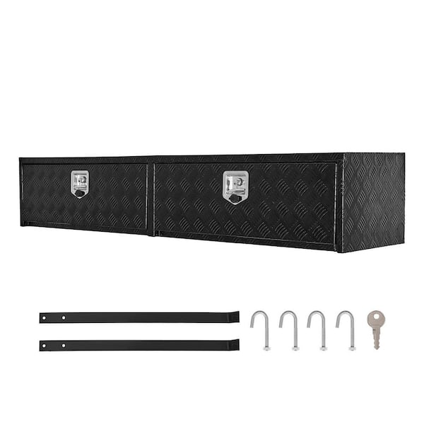 72 in. Black Aluminum Tread Top Mount Truck Tool Box with Dual Drop Doors, Heavy Duty Lockable Storage Box with Latch