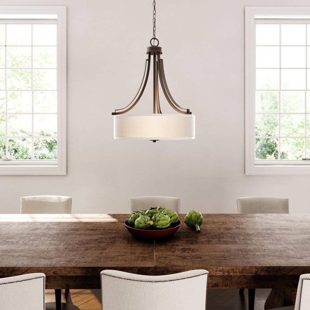 Parsons Studio Smoked Iron 3-Light Drum Pendant with Polished Nickel Accents
