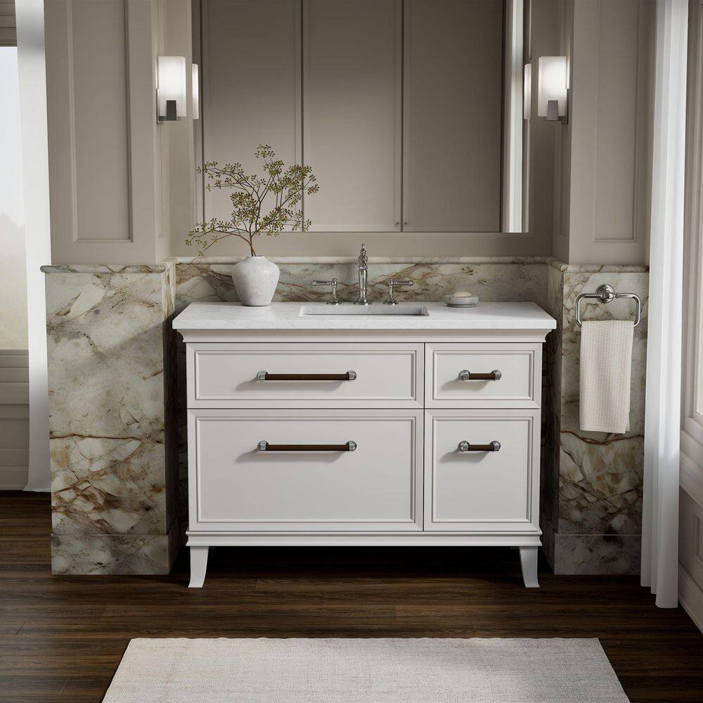 Artifacts 48 in. Freestanding Linen White Bath Vanity with White Eternal Statuario Quartz Top And Chrome Hardware price history on PriceWatchPro