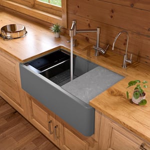 Drop-In Granite Composite 33 in. Single Bowl Kitchen Sink in Titanium