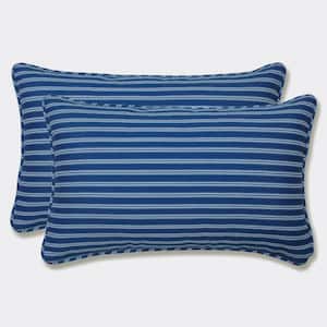 Stripe Blue Rectangular Outdoor Lumbar Throw Pillow 2-Pack