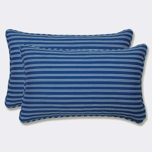 Pillow Perfect Stripe Blue Rectangular Outdoor Lumbar Throw Pillow 2-Pack