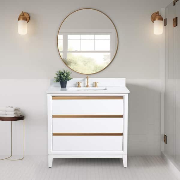 Vanity Art 36 in. W x 22 in. D x 34 in. H Single Sink Bathroom Vanity in White with Engineered Marble Top