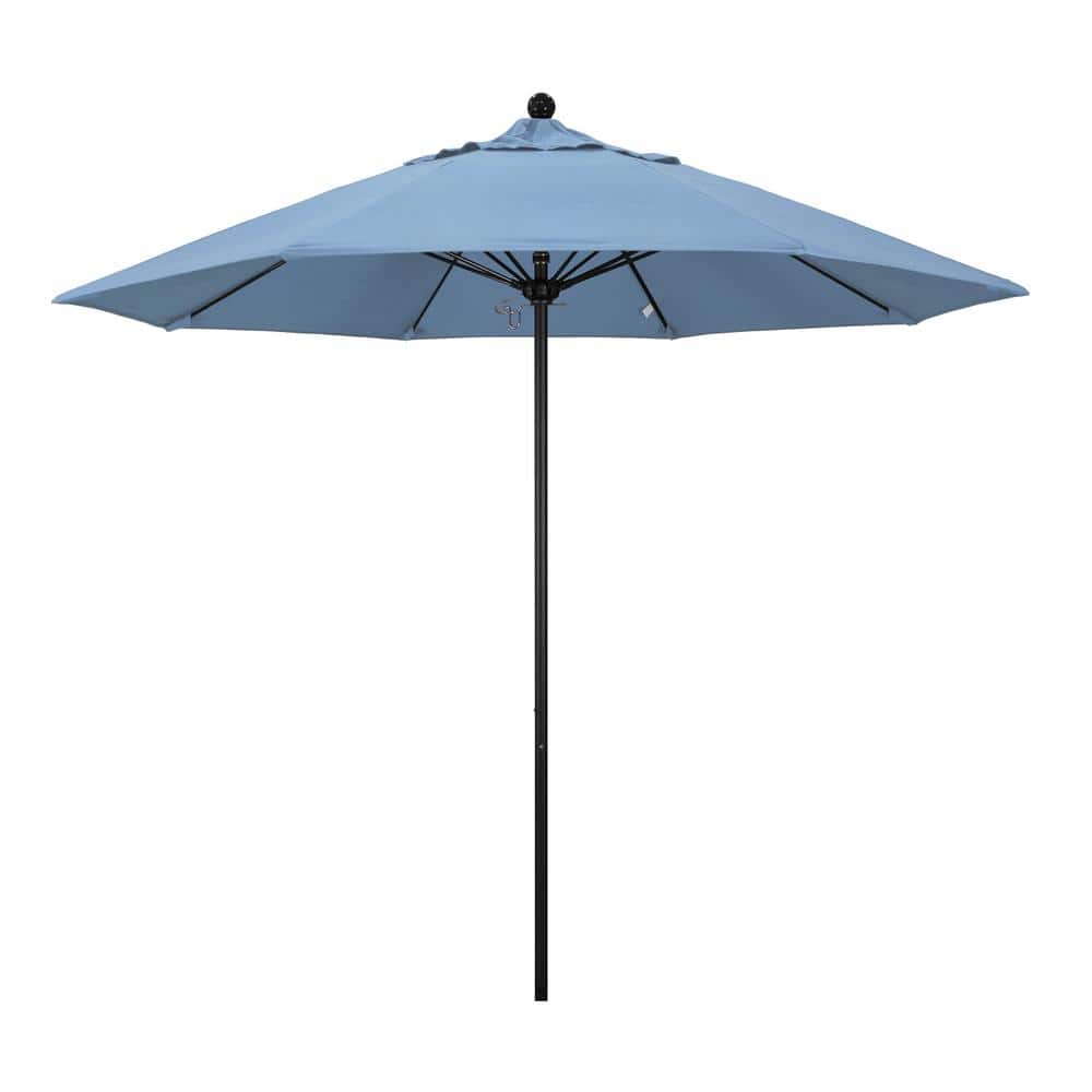 9 ft. Black Aluminum Commercial Market Patio Umbrella with Fiberglass Ribs and Push Lift in Air Blue Sunbrella price history on PriceWatchPro