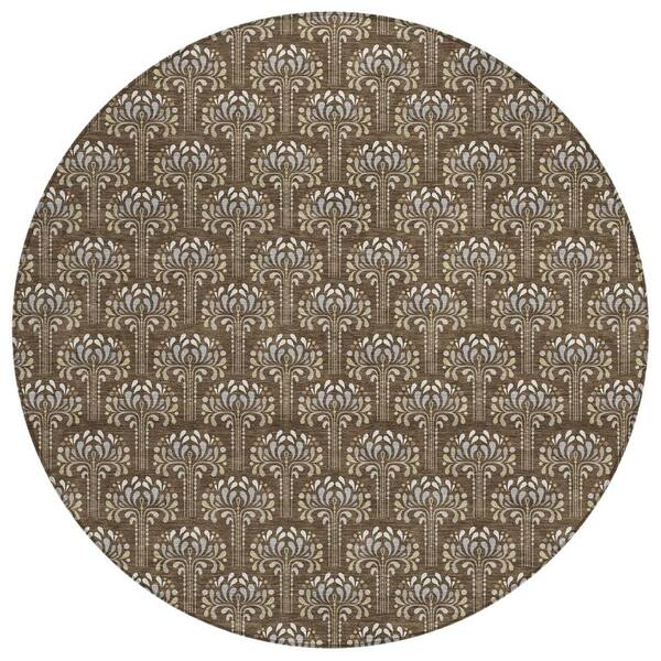 Chantille Machine Washable Indoor/Outdoor Abstract ACN3065 Chocolate 8 ft. x 8 ft. Round Rug
