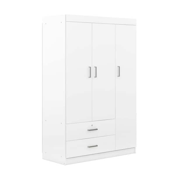 Cathkin 71H Wardrobe Closet with Hanging Rod, Cabinet with 2 Drawers & 2 Shelves, Sliding Door Gracie Oaks Color: White