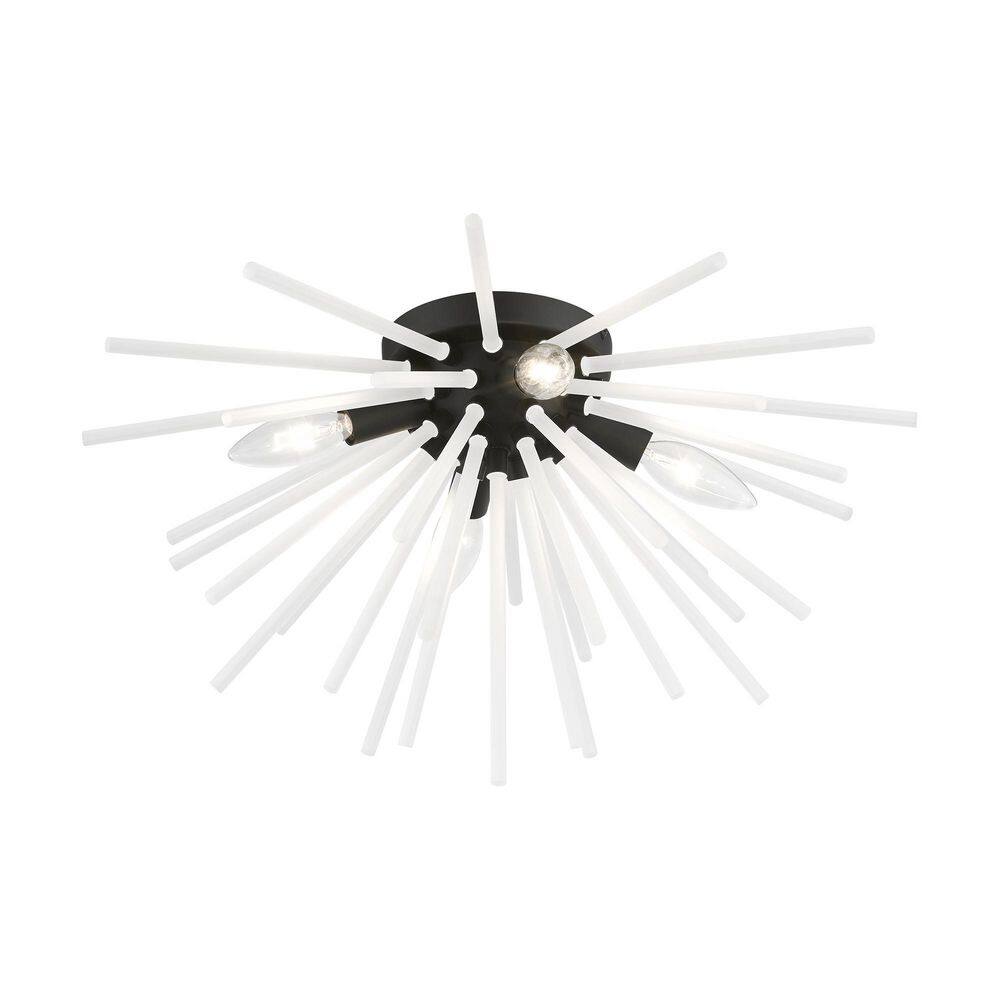 Uptown Elegance 4-Light Black Brass Flush Mount with Acid Etched Rods