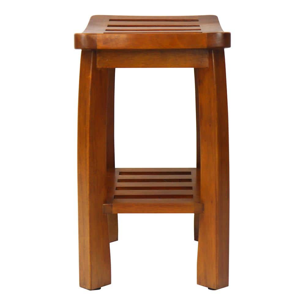 Teak Wood Curved Spa Shower Bench with Storage, Modern Compact Design