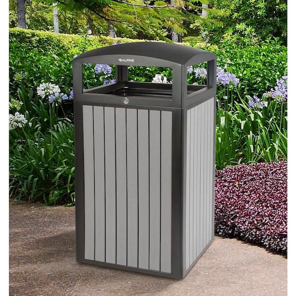 40 gal. Grey Panel Steel All-Weather Vented Outdoor Commercial Trash Can Receptacle with Lid and Liner