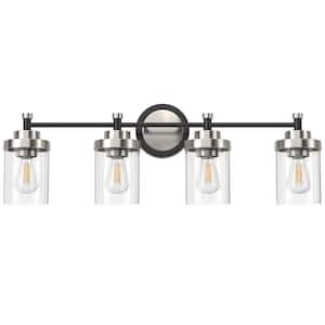 31.5 in. 4-Light Black and Nickel Modern Dimmable Vanity Light with Clear Ribbed Glass Shades E26 Sockets