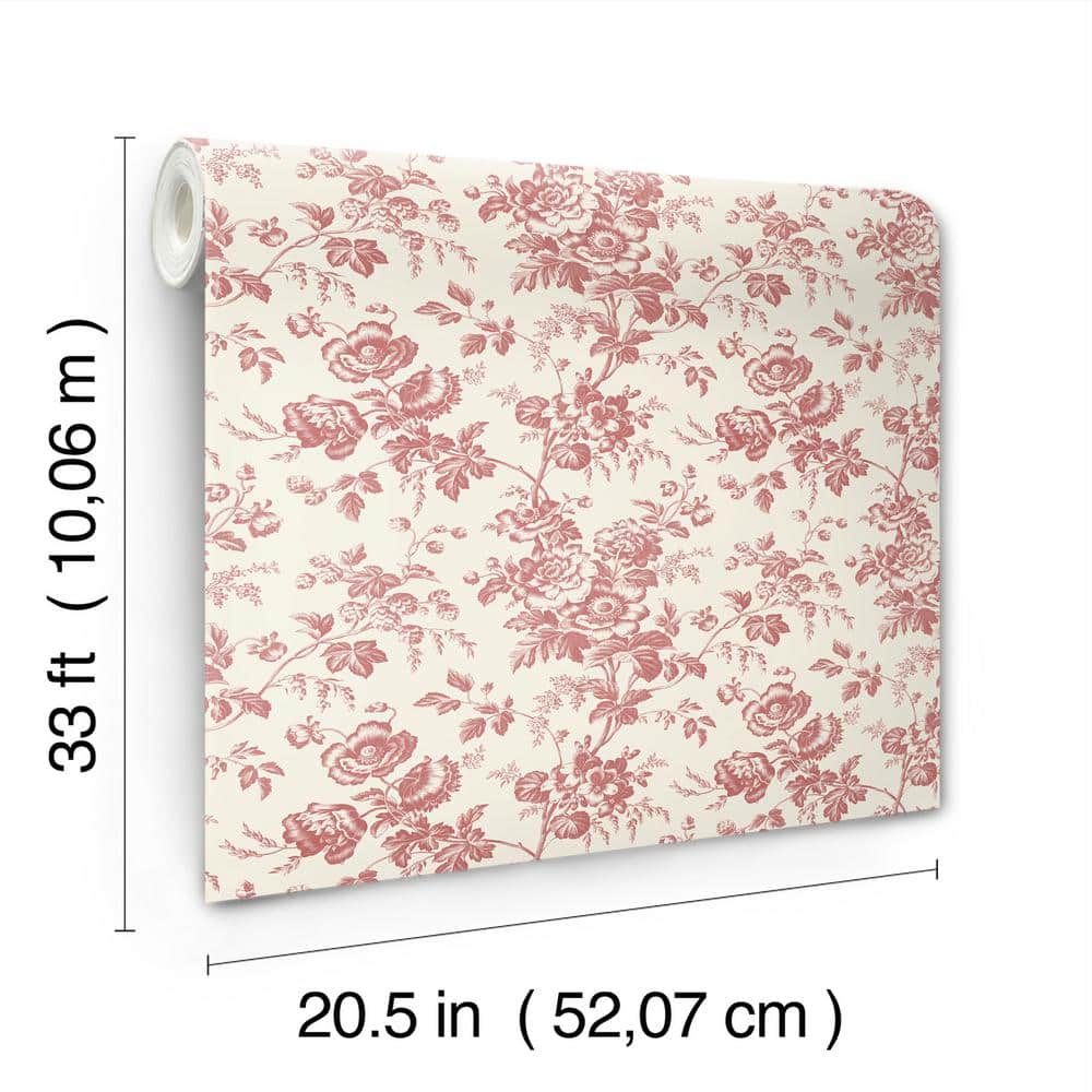 French Red Floral Toile Wallpaper Roll