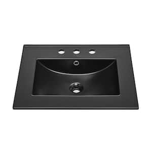 24 in. Ceramic Vanity Top with 8 in. Widespread Faucet Holes in Matte Black