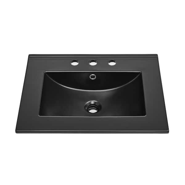 Swiss Madison 24 in. Ceramic Vanity Top with 8 in. Widespread Faucet Holes in Matte Black