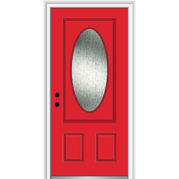MMI Door 36 in. x 80 in. Right-Hand Inswing Rain Glass Red Saffron Fiberglass Prehung Front Door on 4-9/16 in. Frame