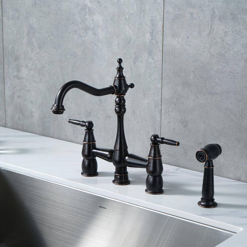 Oil Rubbed Bronze Bridge Kitchen Faucet with Side Sprayer