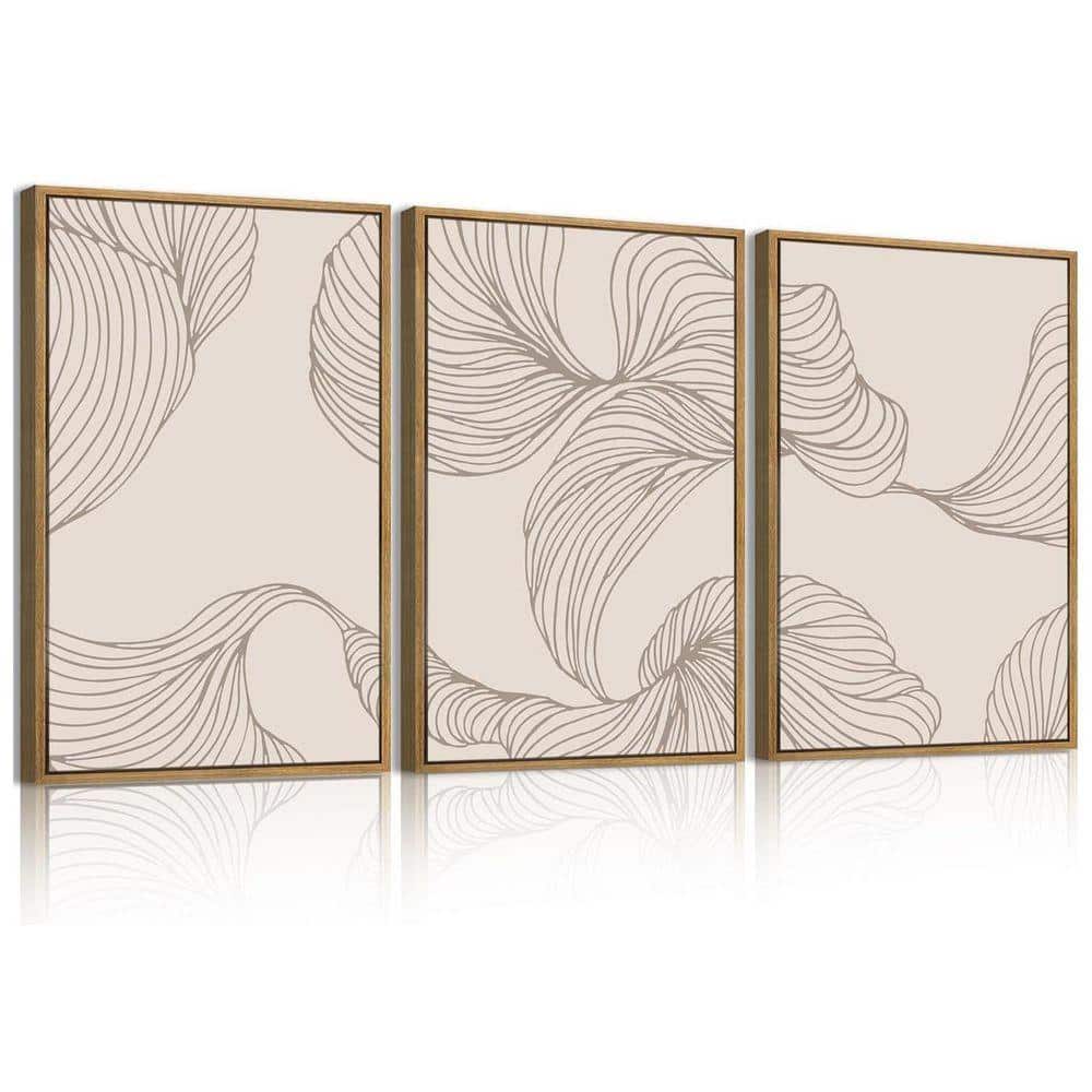 3 Piece Plastic Framed Canvas Abstract Minimalist Wall Art Print 24 in ...