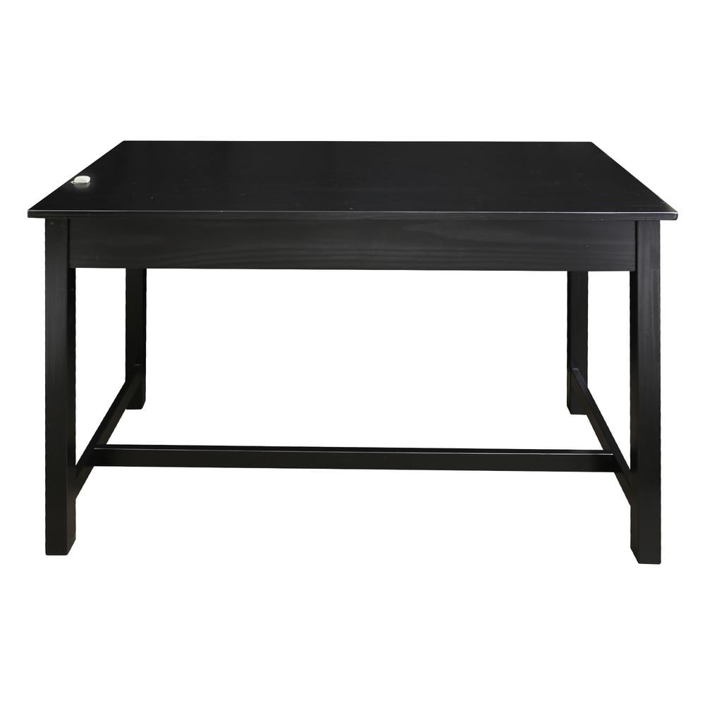 Jefferson Black Pine Wood Desk with Concealed Drawers
