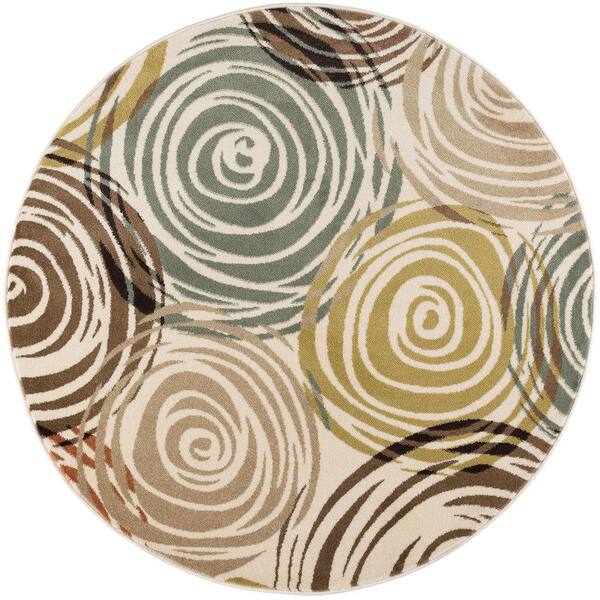 Tayse Rugs Deco Abstract Ivory 8 ft. Round Indoor Area Rug
