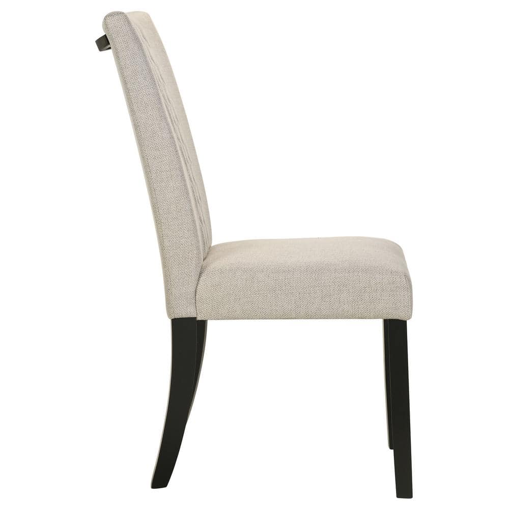 Beige Upholstered Side Chair with Black Legs