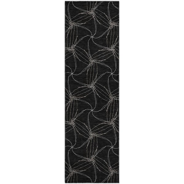 Addison Rugs Mayfield Premium Machine Washable Abstract AMF968 Black 2 ft. 3 in. x 7 ft. 6 in. Runner Rug