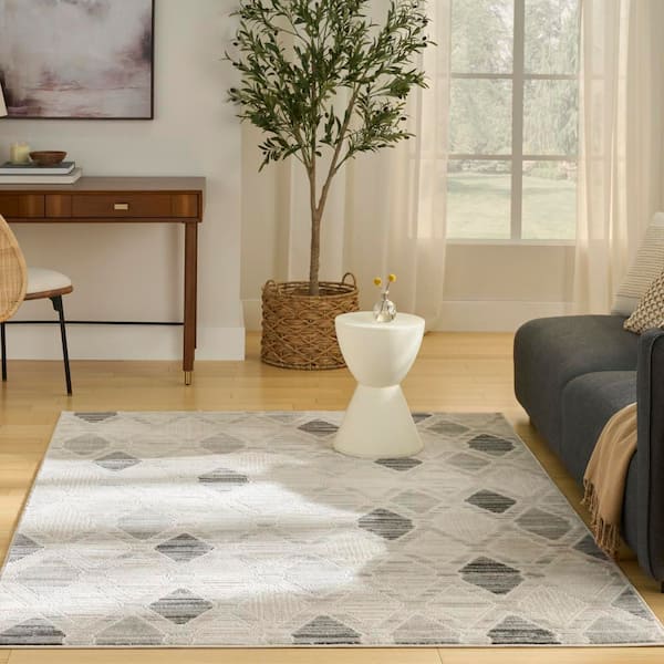 Serenity Home Beige Grey 4 ft. x 6 ft. Geometric Contemporary Area Rug