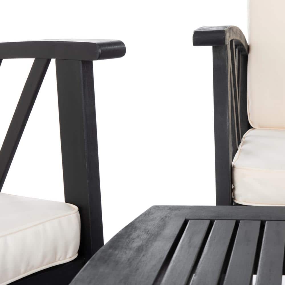 Fontana Black and Beige 4-Piece Acacia Wood Outdoor Set