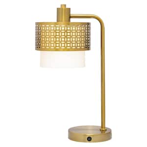 Lorelai 19.5 in. Gold-Tone Candlestick Table Lamp with 2-Piece Gold and White Drum Shade
