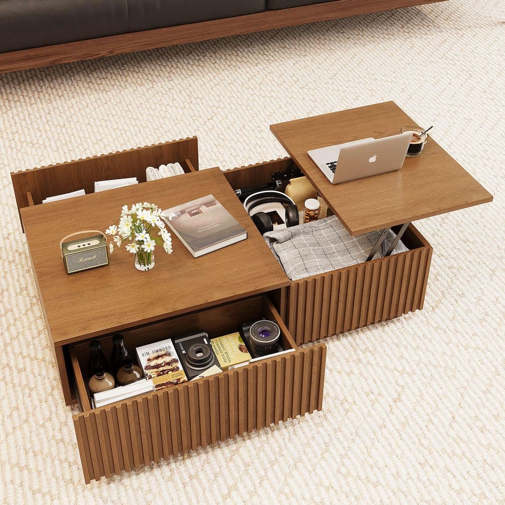 Geicz 51.1 in. Walnut Rectangle MDF Coffee Table