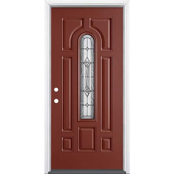 Masonite 36 in. x 80 in. Providence Center Arch Right-Hand Painted Smooth Fiberglass Prehung Front Door w/ Brickmold, Vinyl Frame