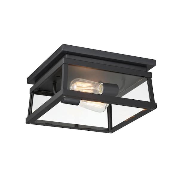 The Great Outdoors Isla Vista 2-Light Black Outdoor Flush Mount Light with Clear Glass Shade