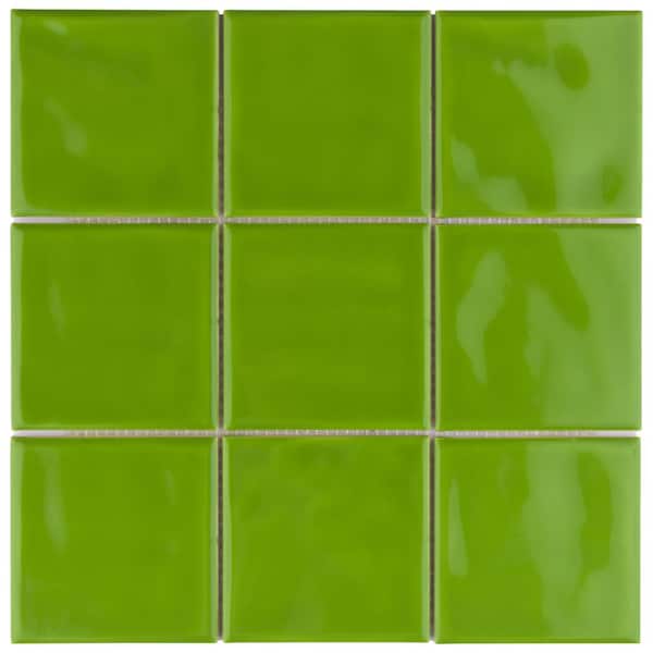 Merola Tile Twist Square Green Kiwi 11-3/4 in. x 11-3/4 in. Ceramic Mosaic Tile (9.8 sq. ft./Case)