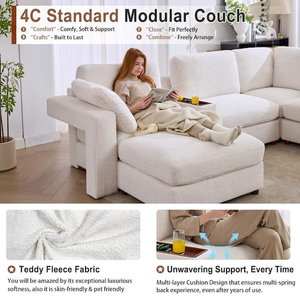 Seafuloy 121 in. Straight Arm 7-Piece Chenille Oversized Modular