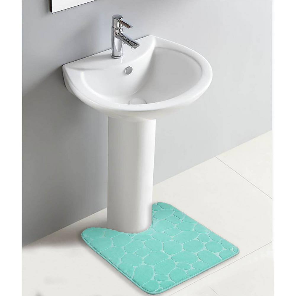 Aqua Blue Memory Foam Pebble Contour Bath Rug 20" x 20"
