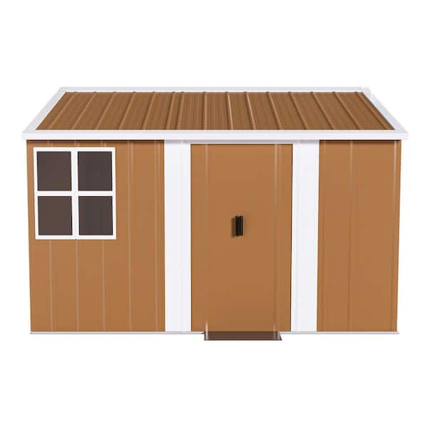 8 ft. W x 10 ft. D Heavy-Duty Brown Metal Storage Shed with Windows, Lockable Door and Ventilation (80 sq. ft. )