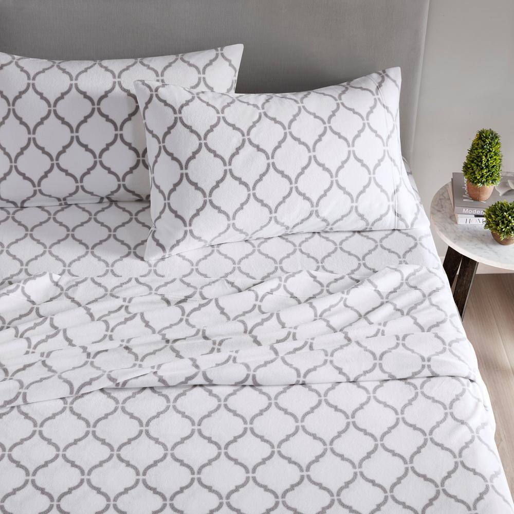 Twin Grey Geo Microfiber Flannel Sheet Set