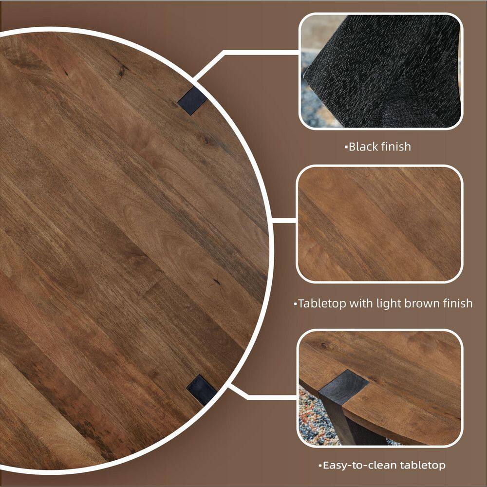 Round Black and Brown Mango Wood Coffee Table