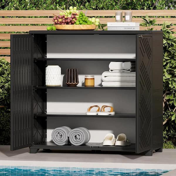 Anqtovp Plastic 34x15x34 Inch Outdoor Kitchen Cabinet with Shelf
