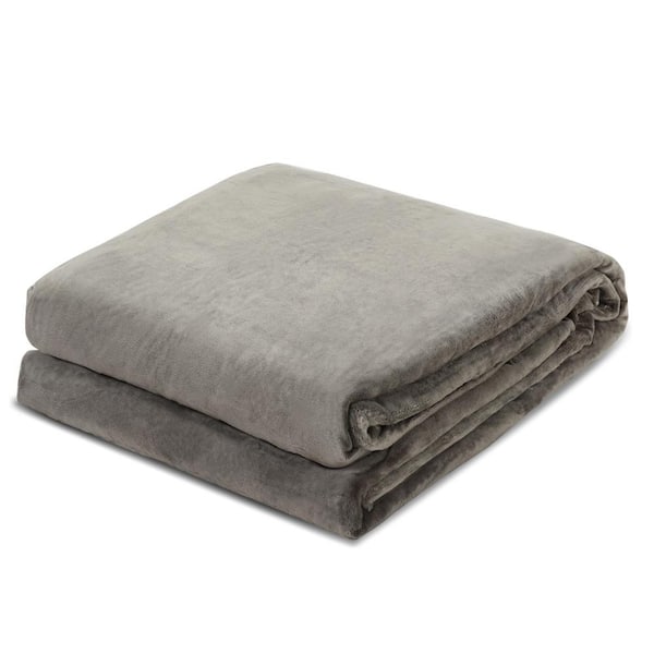 Costway Heavy Sensory Grey 48 in. x 72 in. 15 lb. Weighted Blankets with Glass Beads