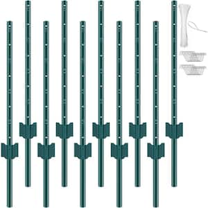 3 ft. Fence Post, T-Post Heavy-Duty Metal Fence Posts, Sturdy Steel Fence Stakes for Garden Yard, Lawn, Green (10-Pack)