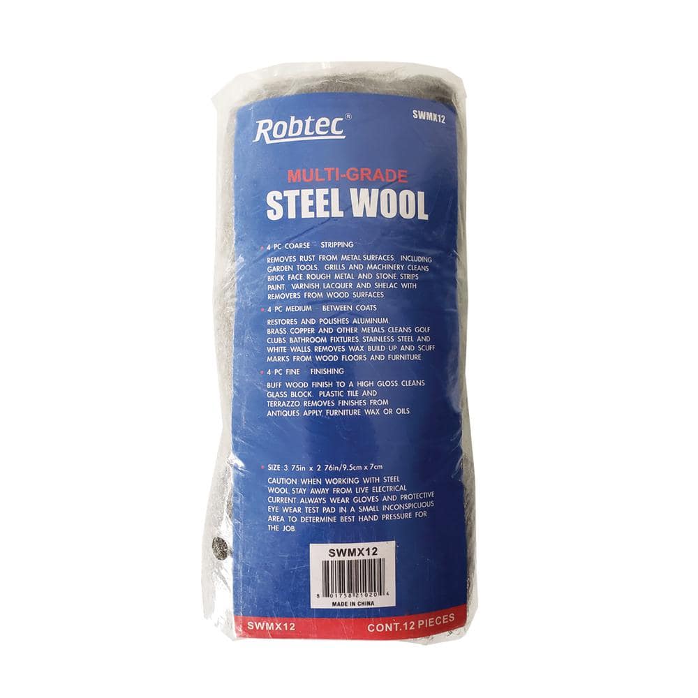 Robtec Assorted Grade Fine Medium Coarse Steel Wool Pads (12-Pack) SWMX12  The Home Depot