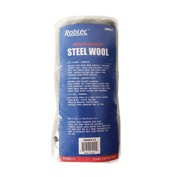 Robtec Assorted Grade Fine Medium Coarse Steel Wool Pads (12-Pack)
