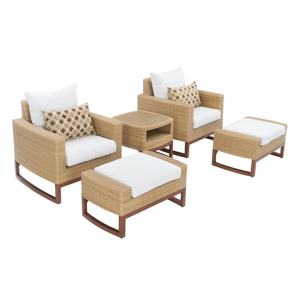RST BRANDS Mili 5-Piece Wicker Patio Deep Seating Conversation Set with Sunbrella Moroccan Cream Cushions