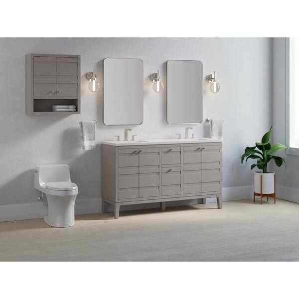 KOHLER Helst 60.125in. Double Sink Freestanding Mohair Grey Bath Vanity with White Quartz Top Assembled