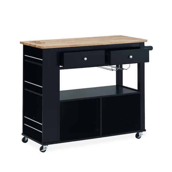 Black Wood 42.45 in. Kitchen Island with Drawers LN20232734 - The Home ...