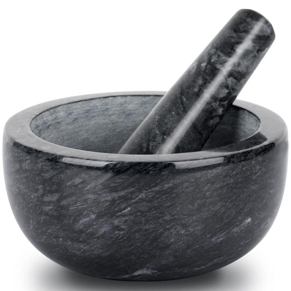 LUOLAO Marble Mortar and Pestle Set, Pill Crusher and Spice Stone Grinder, 3.7 Inch, 1/2 Cup, Grinding is Efficient and Labor-Saving (Black