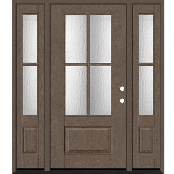 Regency 68 in. x 80 in. 3/4Lite 4SDL Oasis Deco Glass LHIS Prefinish Ashwood Fiberglass Prehung Front Door w/2_ 14inSL