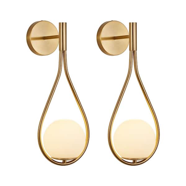 1-Light Modern Gold Wall Sconces with Frosted Glass Globe for Bedroom, Living Room, Hallway (2-Pack) (Bulb Not Included)