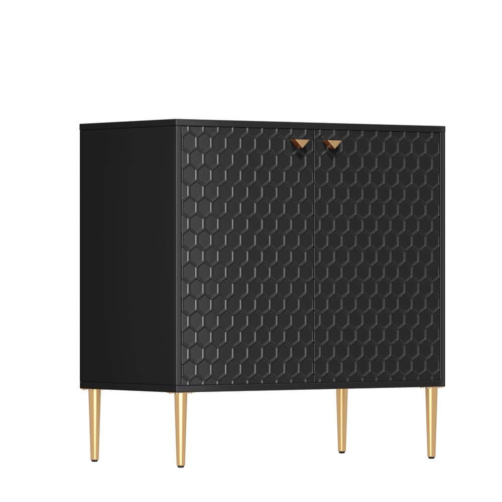 Black MDF High Gloss Accent Cabinet Storage Nightstand