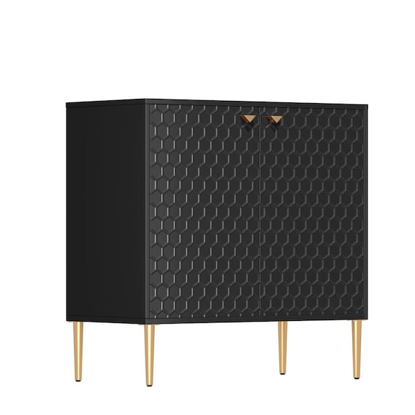 Boyel Living Black MDF High Gloss Accent Cabinet Storage Nightstand