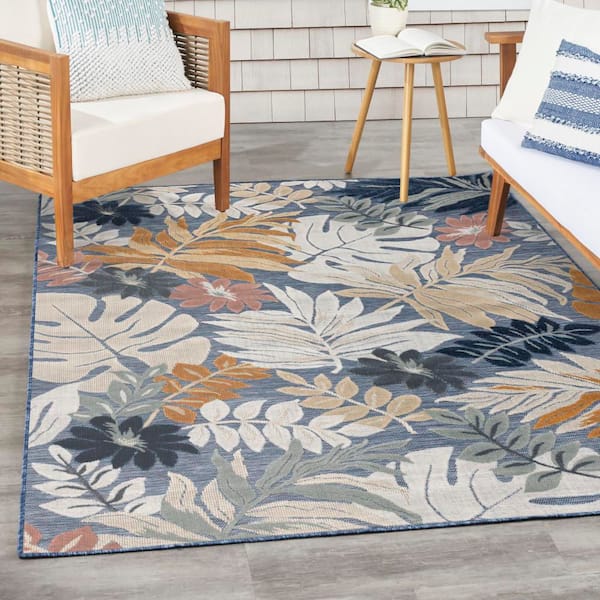 Suncoast Denim Multicolor 5 ft. x 7 ft. Floral Contemporary Area Rug
